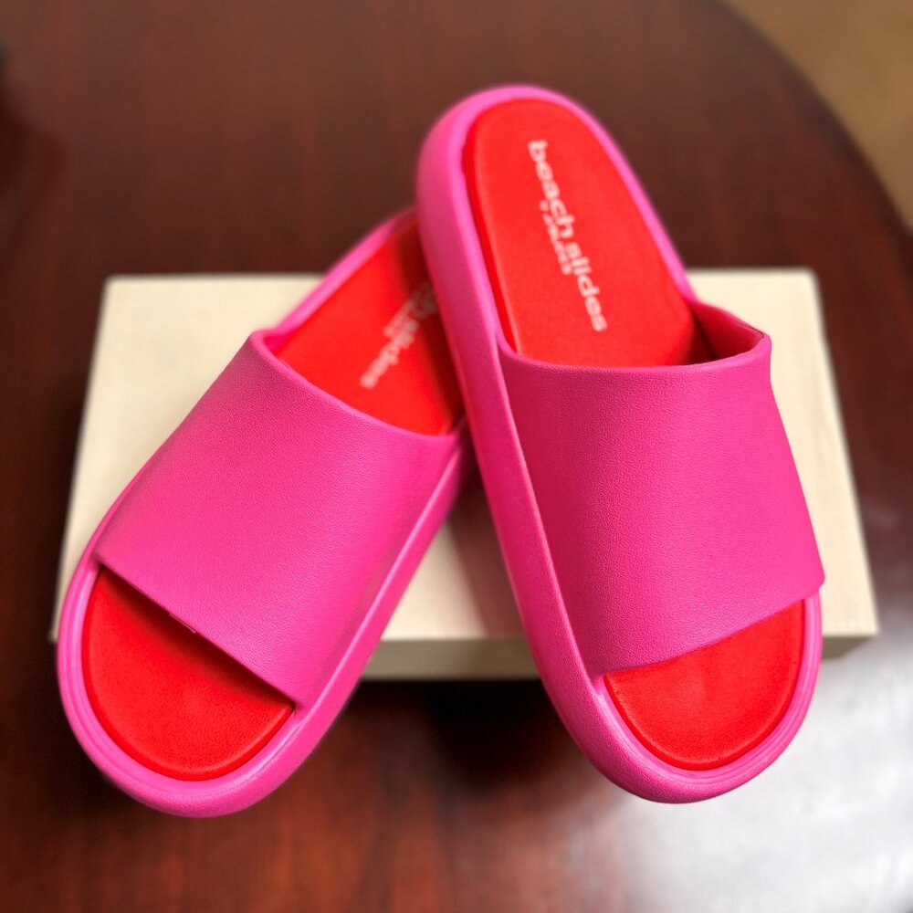 JSlides Eva Squish Beach Slides in Fuschia / Red. Never worn!